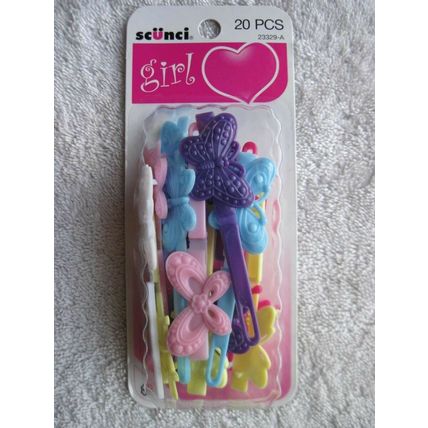 20 Scunci Girl Plastic Butterfly Hair Barrettes Secure Flat Pastel Vibrant Color