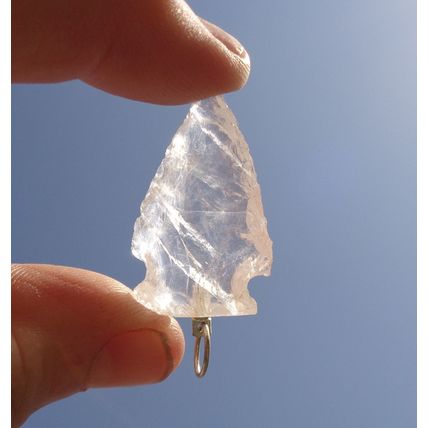 F Quartz Crystal Arrowhead Pendant Stone Bead 1.25 Inch Knapped Craft Jewelry