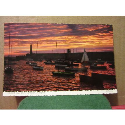 SUNSET, THE HARBOUR, MARGATE, KENT used postcard by Valentine 1965? pm #