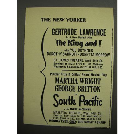 1952 Rodgers & Hammerstein Plays Advertisement - The King and I, South Pacific