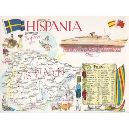 Hispania Spanish Ship Spain Bilbao Giant Boat Map Postcard