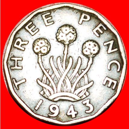 WARTIME (1939-1945): UNITED KINGDOM★ 3 PENCE 1943 GEORGE VI★LOW START★NO RESERVE