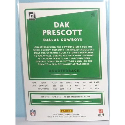 2020 Donruss DAK PRESCOTT (Dallas Cowboys) Press Proof Blue Parallel #78