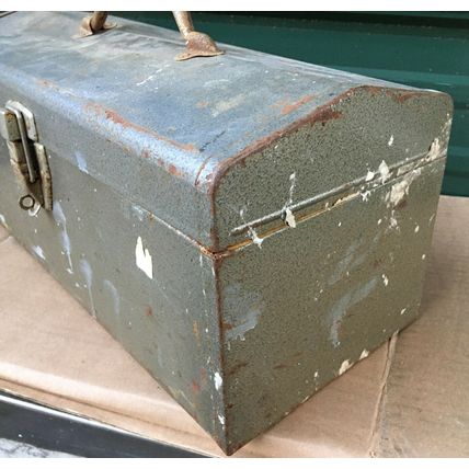 Metal Tool Box 16 x 7 x 7.5 vintage tin steel gray