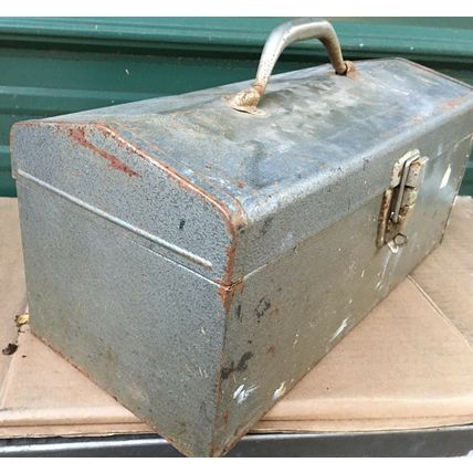 Metal Tool Box 16 x 7 x 7.5 vintage tin steel gray