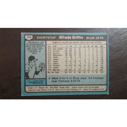 1980 Topps Alfredo Griffin Toronto Blue Jays Card #558
