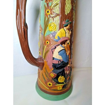 Vintage 1972 Beer Stein 14” Tall - Decor Painted Man Women Scene in Woods