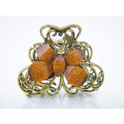 Medium butterfly flower jeweled antique bronze hair claw clip