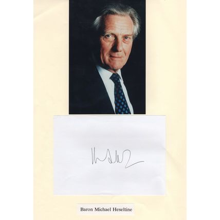Michael Heseltine Conservative Party Large Hand Signed Card & Photo