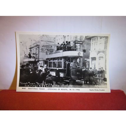 HASTINGS TRAMS, FIRST TRAM IN 1906. SUSSEX unused collector postcard =