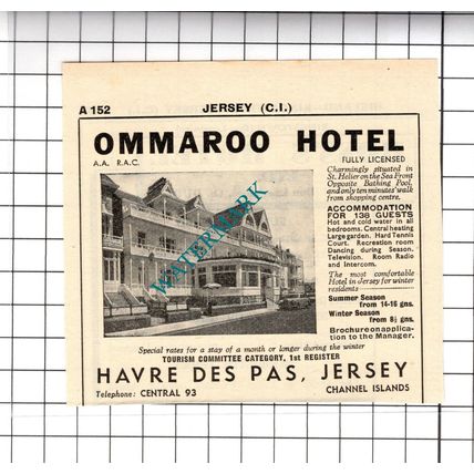 Ommaroo Hotel Havre Des Pas Jersey Small Advert - 1958 Cutting