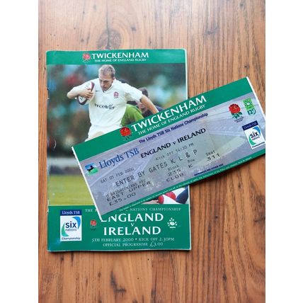 2000 England vs Ireland Six Nations Programme & Ticket, Twickenham, Rugby Union