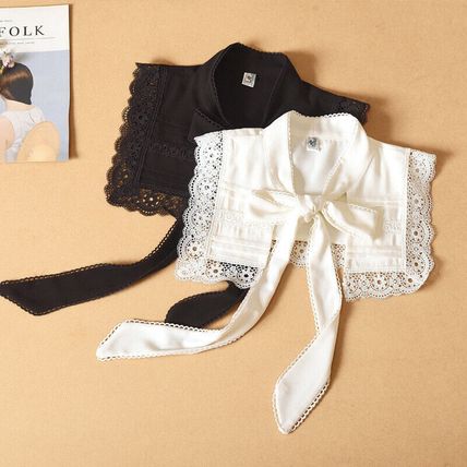 Lady Fake Shawl Collar Lace Trim Tie Neck Decorative Detachable False Blouse Bib