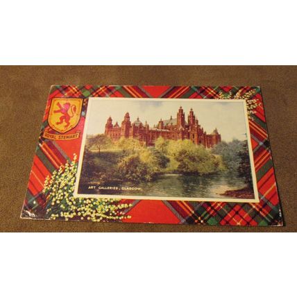 Valentines Clan Royal Stewart Tartan Postcard- Art Galleries, Glasgow - A1011