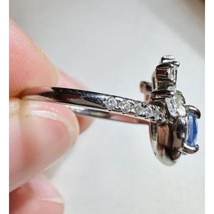 Radiant Blue Gem W/Above Crown Accents Ring Bomb Party 925 S Silver Band Sz5 RBP