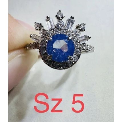 Radiant Blue Gem W/Above Crown Accents Ring Bomb Party 925 S Silver Band Sz5 RBP