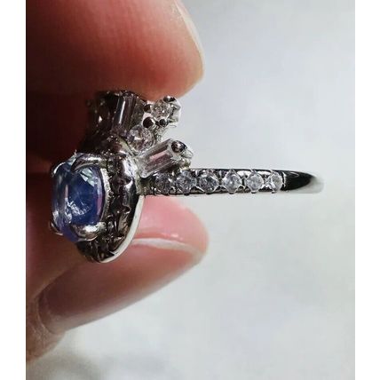 Radiant Blue Gem W/Above Crown Accents Ring Bomb Party 925 S Silver Band Sz5 RBP
