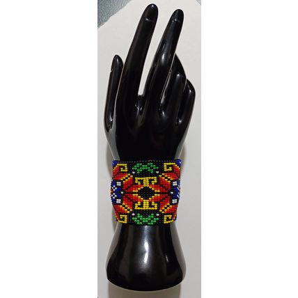 Traditional Huichol Art. Mexico Glass Seed Beads Bracelet. Floral Motives 6