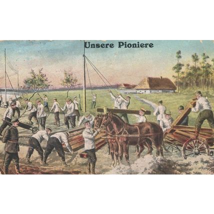Unsere Pionere German Army WW1 Telegraph Poles Transport War Postcard