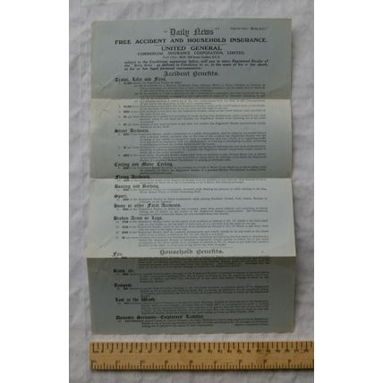 1921 Daily News Free Accident & Household Insurance policy, B. H. Tower, Hove