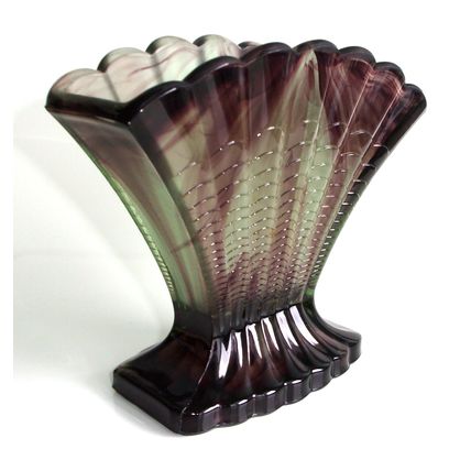 Davidson Art Deco Topaz Briar Cloud Glass Fan Vase.