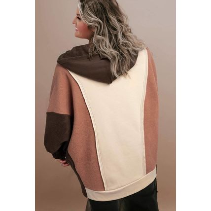 Brown Exposed Seam Colorblock Plus Size Hoodie