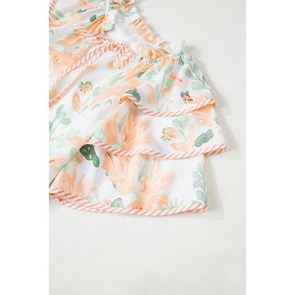 Orange Floral Contrast Edge Layered Short Sleeve Mini Dress