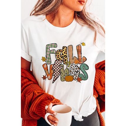 White FALL VIBES Cotton Blend Casual T Shirt