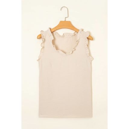 Parchment Textured Frilly Trim V Neck Sleeveless Top