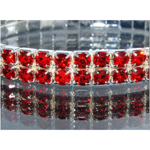 2 Row Wedding Party Red Rhinestone Stretch Bangle Bracelet Jewellery 1339