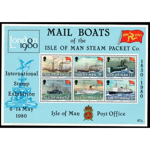 1980 I.O MAN STAMPS MAIL BOATS MINIATURE SHEET Fresh MNH (B145)
