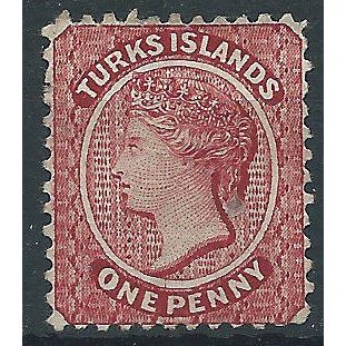 Turks Islands 1887 SG58 1d Carmine-Lake Perf 12 Mounted Mint.