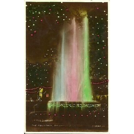 Sussex BRIGHTON Illuminated Fountain Postcard (Valentine 219482)