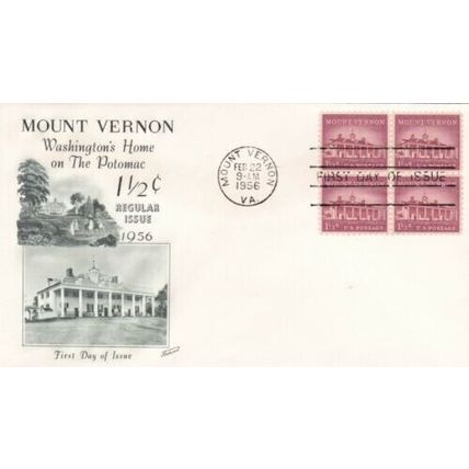 United States 1956 Mount Vernon FDC Mount Vernon Cancel Unaddressed VGC