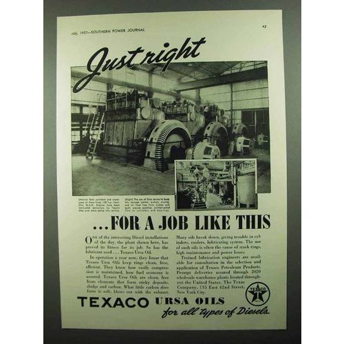 1937 Texaco Ursa Oils Ad - Just Right For Job Like This