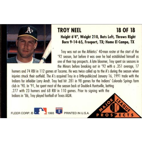 1993 Fleer Major League Prospects Troy Neel #18