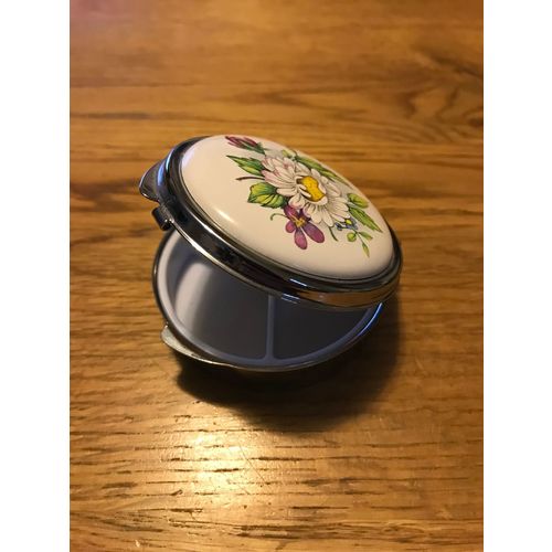 Metal Pill Trinket Divided Box with Hinged Lid