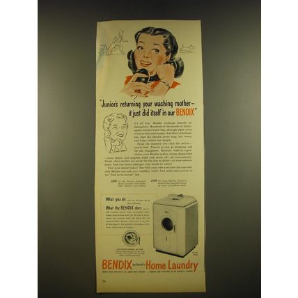 1945 Bendix De Luxe Model Automatic home Laundry Ad - Junior's returning