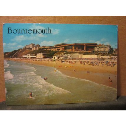 INTERNATIONAL CENTRE, BOURNEMOUTH used postcard by Salmon 1985 christmas stamp =