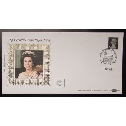 BENHAM-DEFINITIVE, 75p NEW PAPER, PVA LUXURY SILK COVER 1986