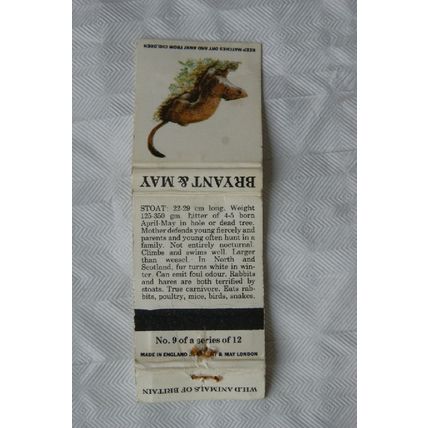 old Matchbook Cover - Animals - Stoat