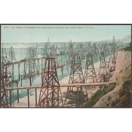 Oil Wells at Summerland, Santa Barbara, California, c.1910 - Mitchell Postcard
