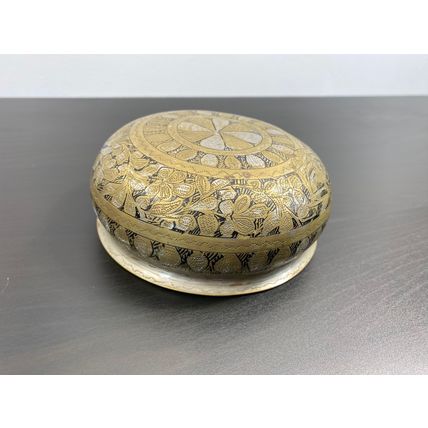 Antique Brass Bowl, Handmade Engraved Vessel, Circa 1800, Floral Pattern Dish, H