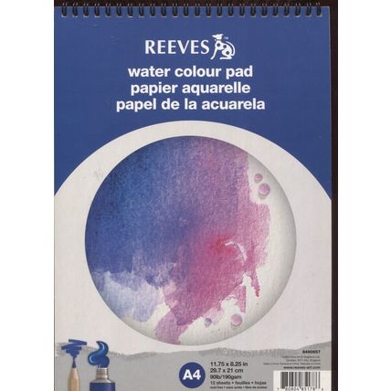 Reeves A4 Water Colour Pad - 12 x 190gsm Ring Bound Acid Free Sheets