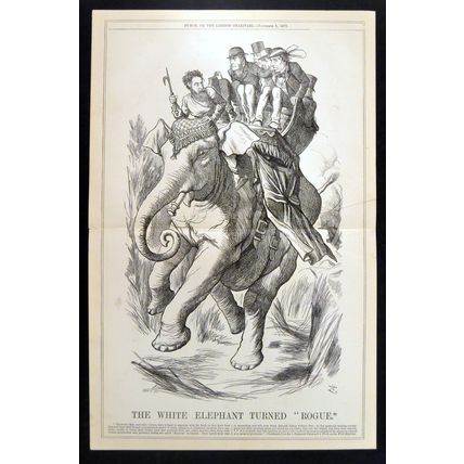 WHITE ELEPHANT TURNED “ROGUE” 1879 Sir John Tenniel PUNCH CARTOON PAGE