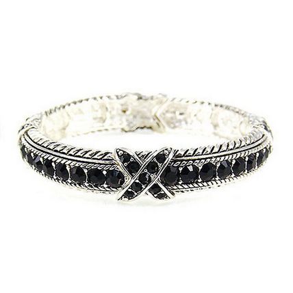 Western Style - Rhinestones Stretchable Bracelets - Black - BR-OB00989ASJET