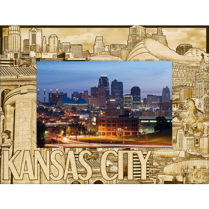 Kansas City Border Style Laser Engraved Wood Picture Frame Landscape (3 x 5)