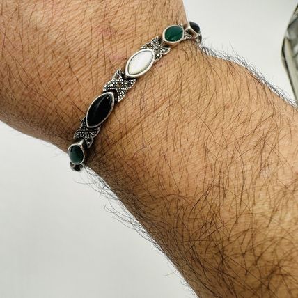 Marcasite Women's Jewelry Bracelet Vintage Sterling Silver and Multi Gemstone