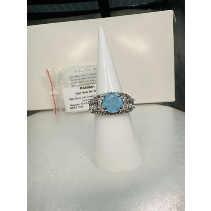 NIB Bomb Party Sz7 RG69981 Cant Hold Me Down LC Aquamarine Ice Crystal Rhodium P
