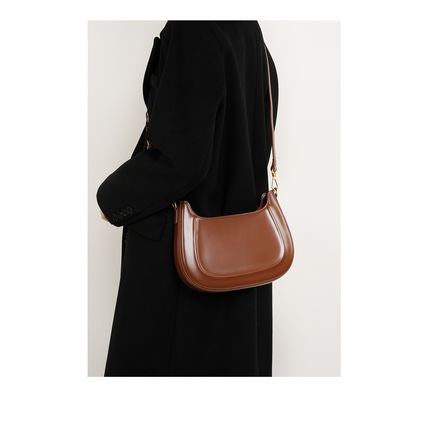 Genuine Leather Women Trendy Cresent Shoulder Bag Hobo Handbags Brown